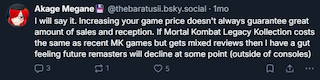 My Bluesky post ranting about the poor reception of game remasters